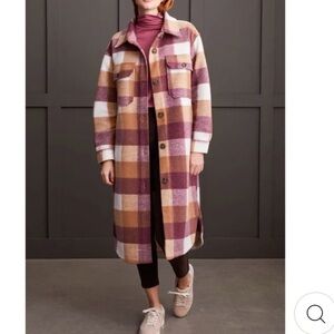 Women's Plaid Shacket in Burgundy and Tan